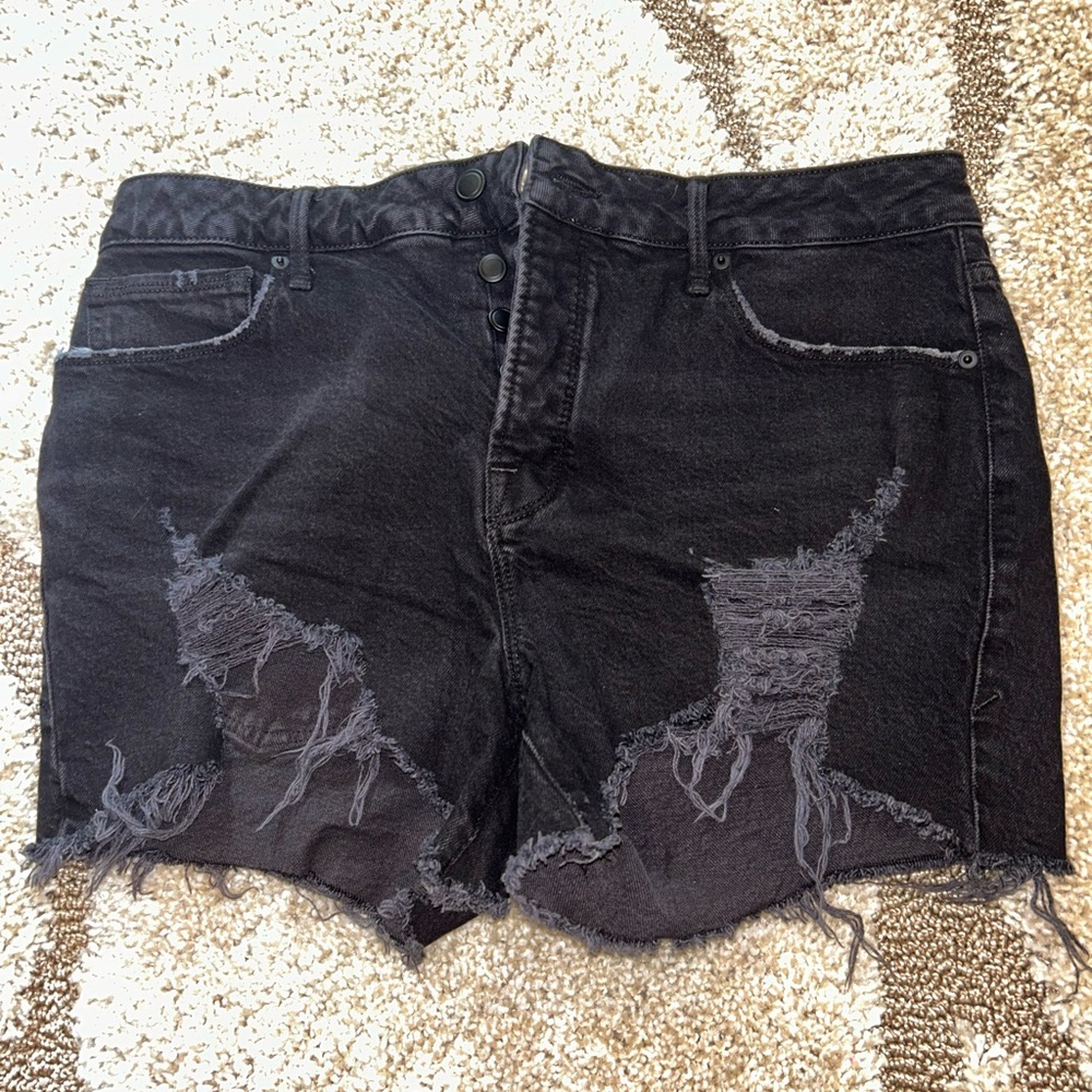 Good American Black Distressed Jean Shorts